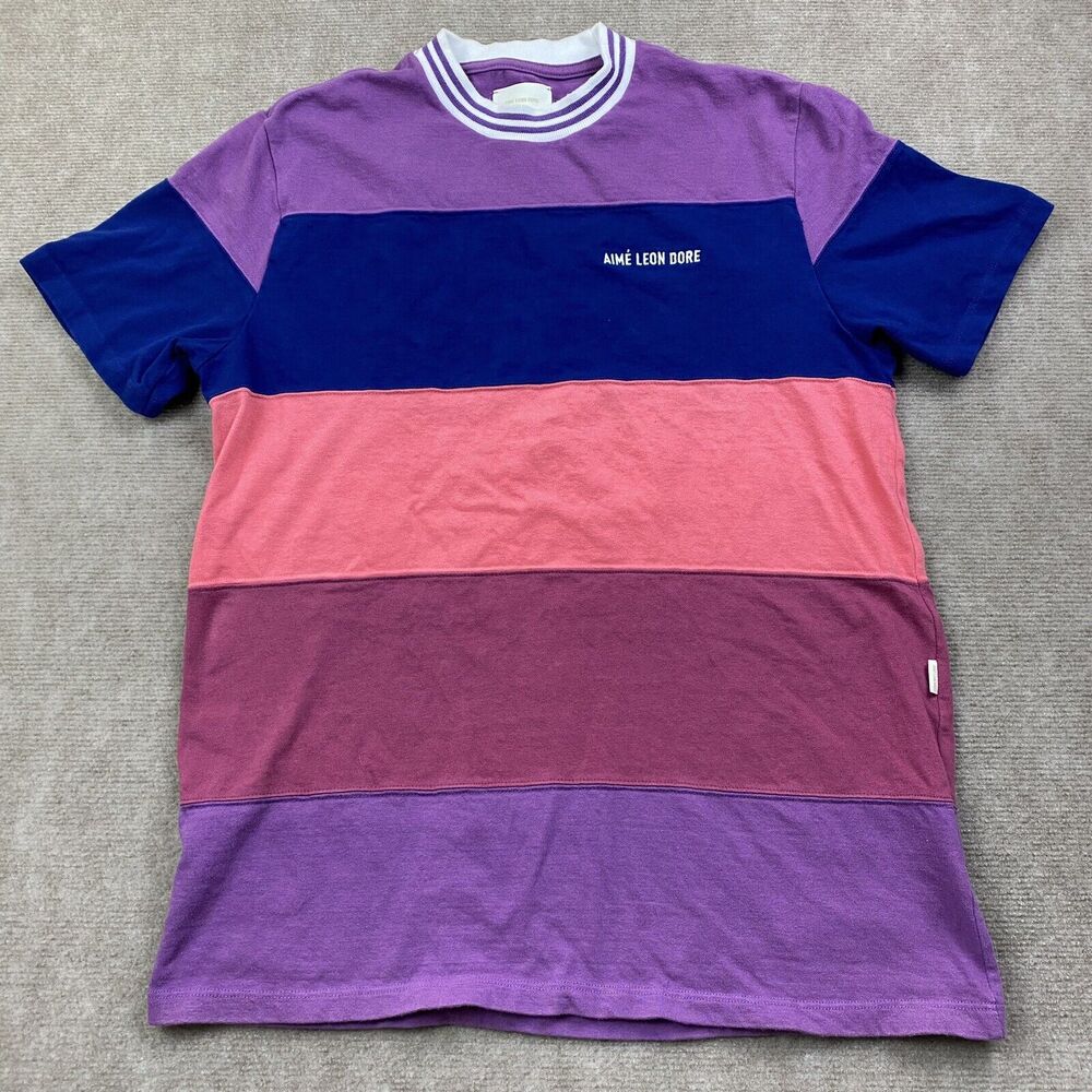 Aime Leon Dore Striped Collar crew neck T Shirt Men’s Size Medium RARE
